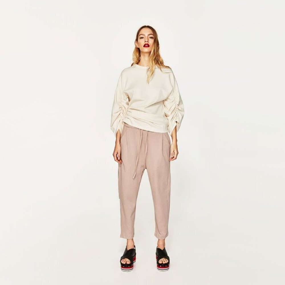 EUC Zara blush pink drawstring ruched detail joggers, S